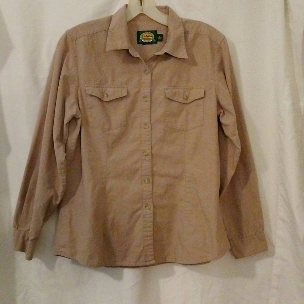 Khaki Cabela's button up women's shirt. Size medium regular.